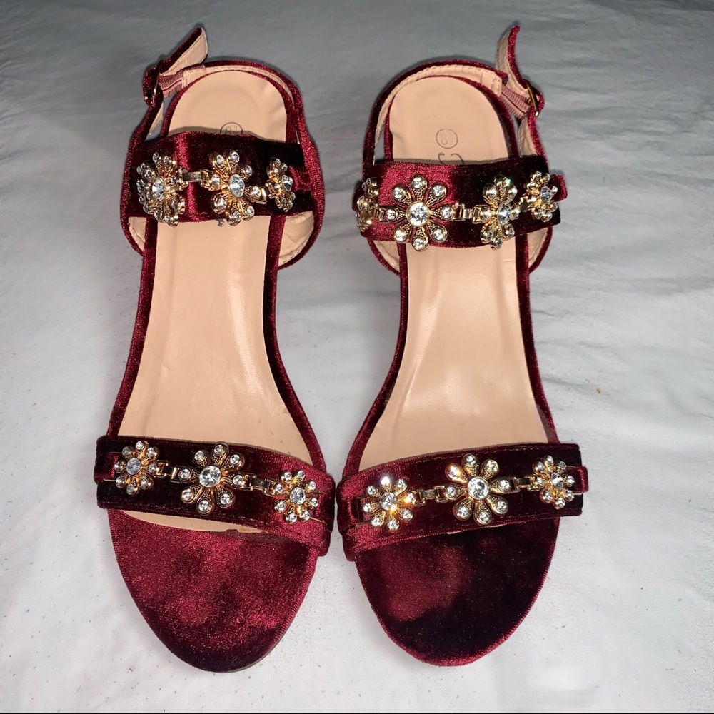 Red Sparkle Satin Wedges Size 8